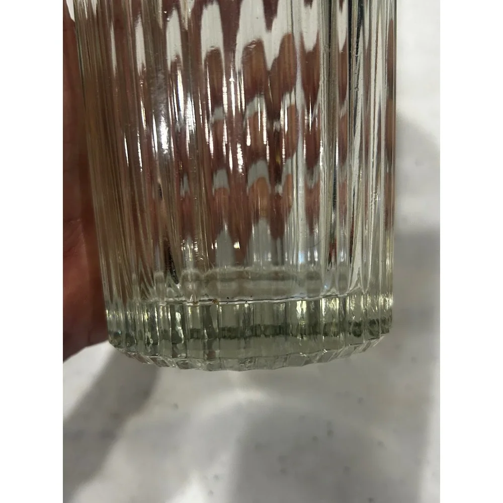 Vintage Ribbed Glass Cocktail Shaker with Chrome Lid and Built-in Strainer 9.5
